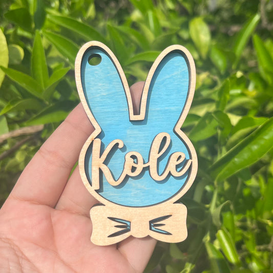 Boy Easter Bunny Wood Bag Tag