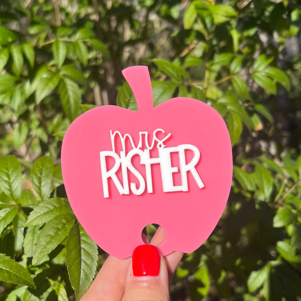 Pink Teacher Apple Tumbler Topper