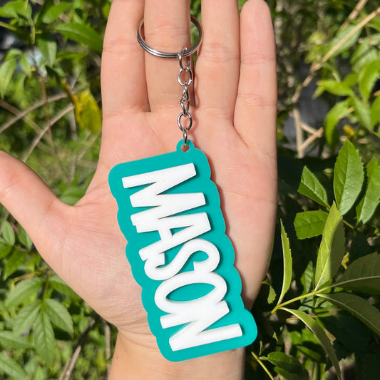 Teal and White Block Acrylic Keychain