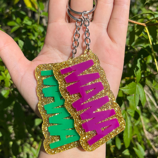 Mardi Gras Gold Block Glitter Acrylic Keychain