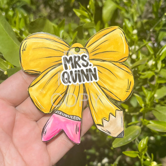 Pencil Bow MDF Bag Tag