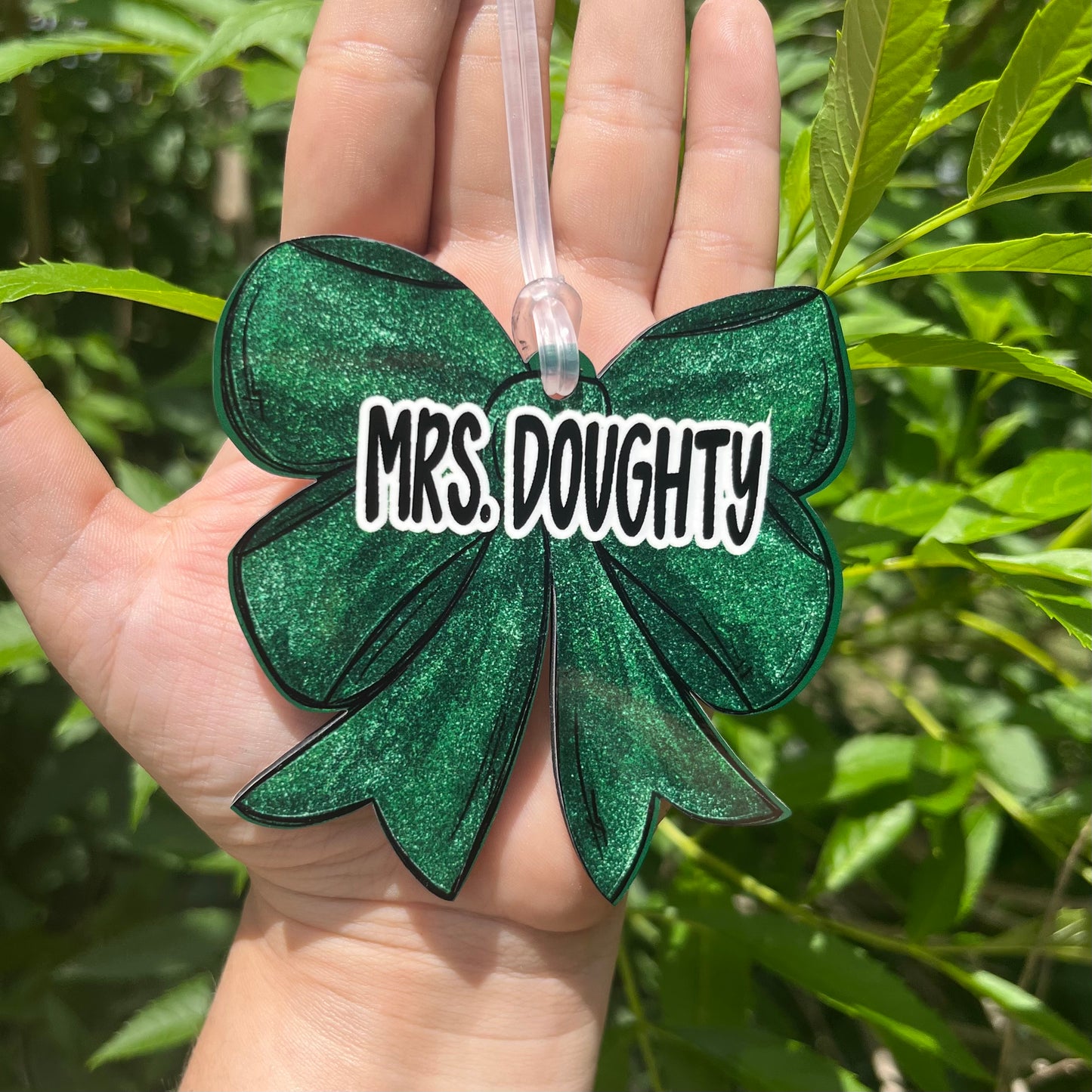Light Green GLITTER Bow MDF Bag Tag