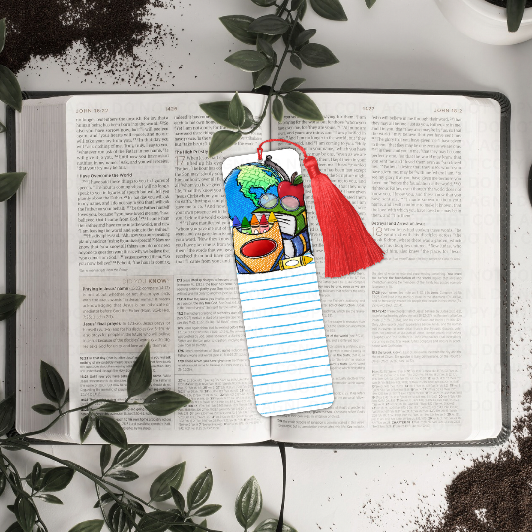 Teacher School Supplies Bookmark With Tassel