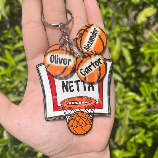 Basketball Hoop and Balls MDF Keychain