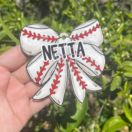 Baseball Bow MDF Bag Tag