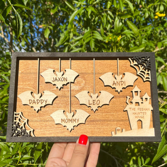 Bat Family Haunted House Sign