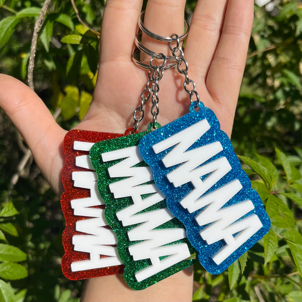 Blue, Red, and Green Block Glitter Acrylic Keychain