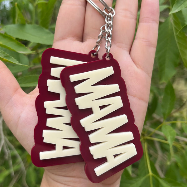 Maroon and Ivory Block Acrylic Keychain