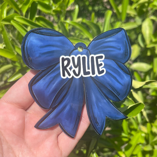 Navy Bow MDF Bag Tag
