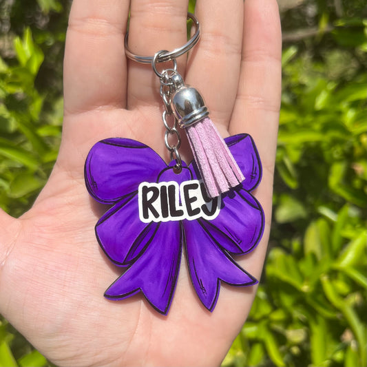 Purple Bow MDF Keychain
