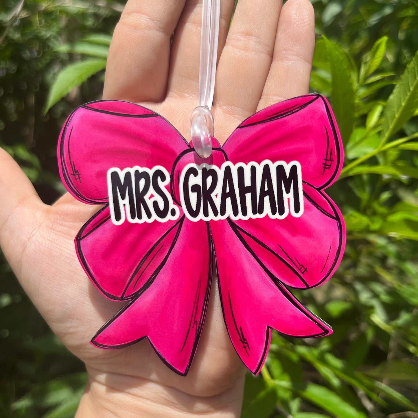 Pink Bow MDF Bag Tag
