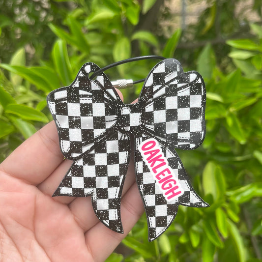 Glitter Checkered Bow MDF Bag Tag
