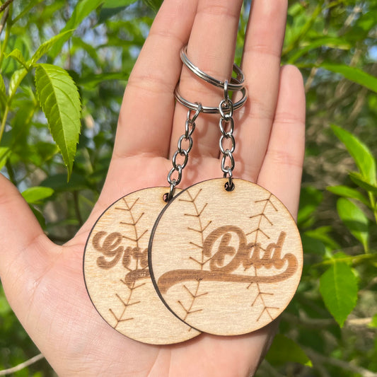 Baseball Dad Grandpa Wood Keychain