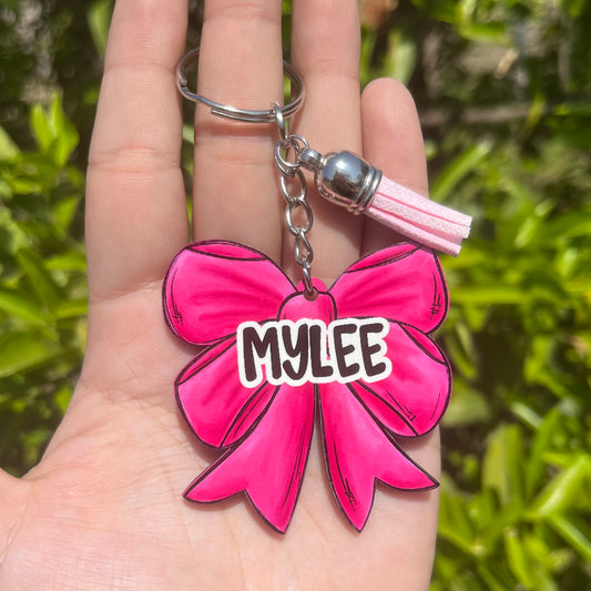 Pink Bow MDF Keychain