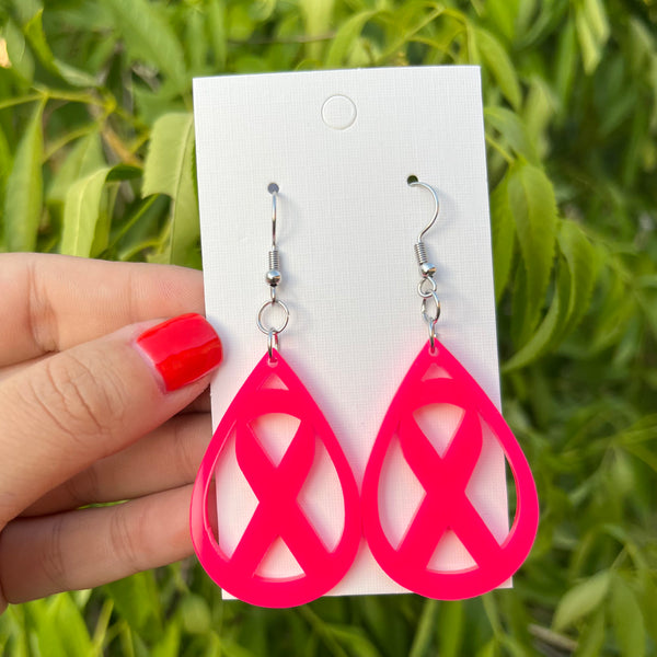 Breast Cancer Oval Dangle Earrings