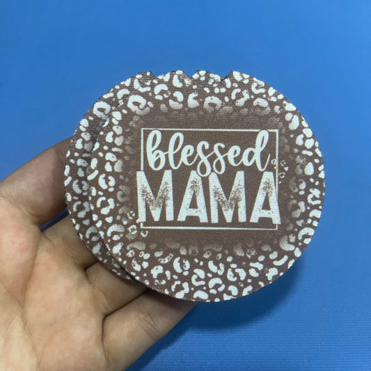 Blessed Mama Leopard Brown Tone Car Coasters