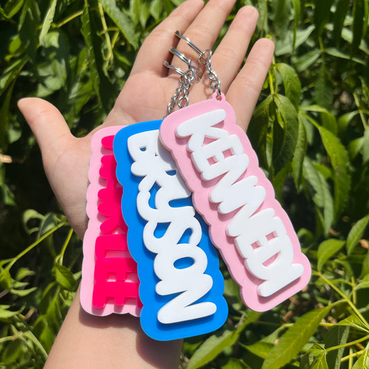 Light Pink and Sky Blue Groovy Party Name Keychain