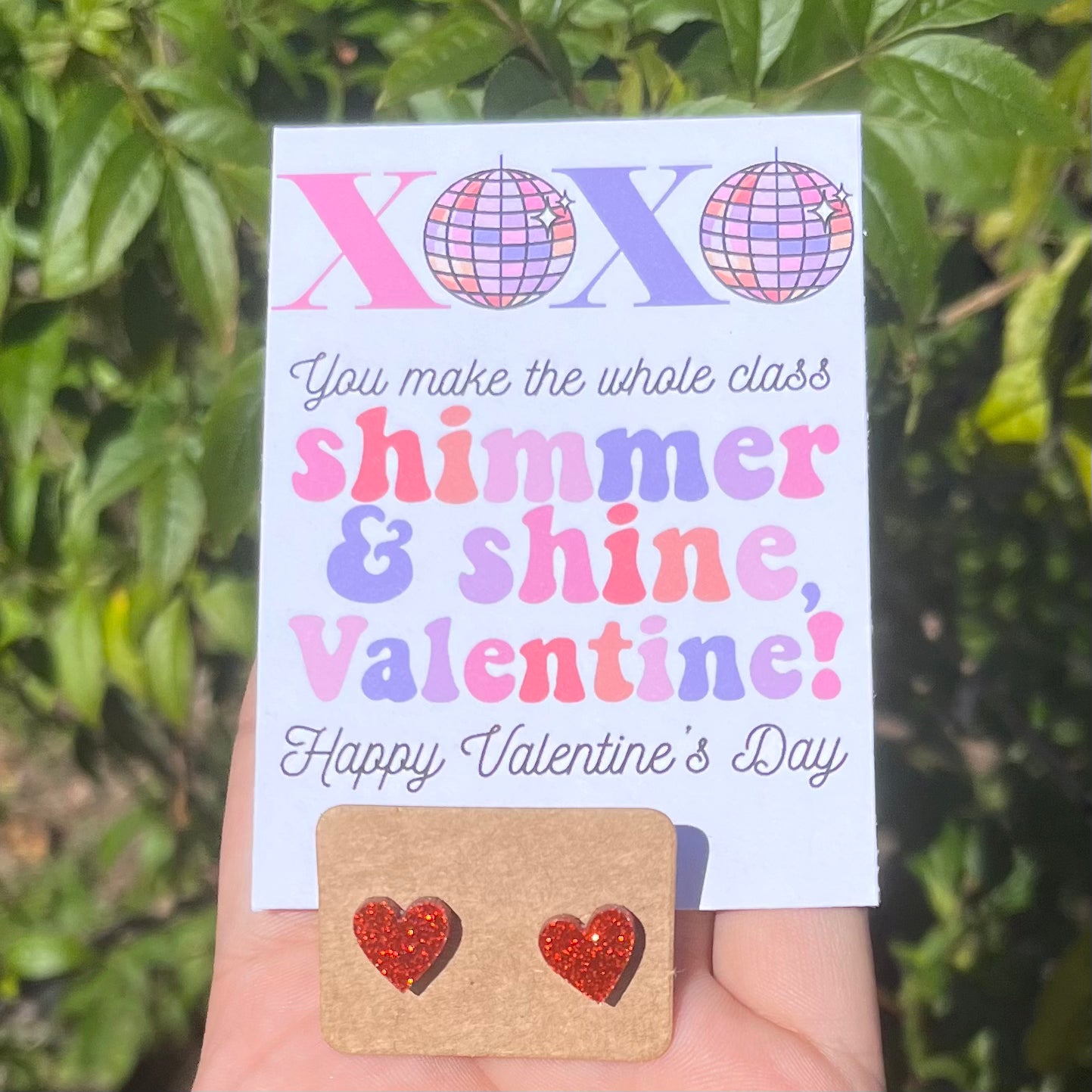You Make The Whole Class Shimmer & Shine Valentine’s Day Glitter Stud Earring Card