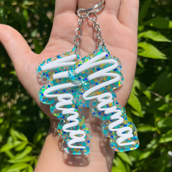 Ocean Confetti & White Acrylic Keychain