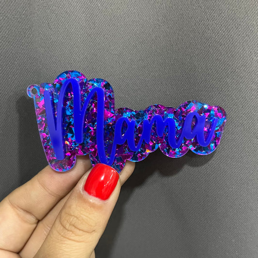 Mama Royal Blue Confetti Acrylic Keychain