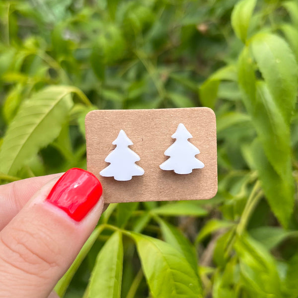 White Acrylic Christmas Tree Stud Earrings