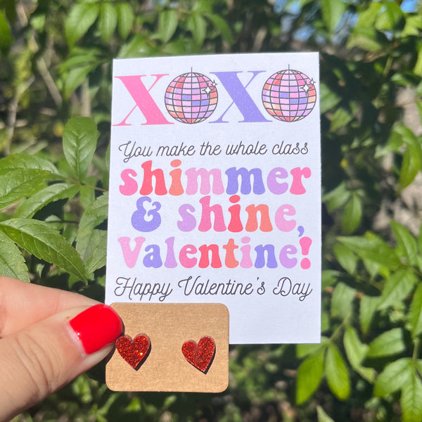 You Make The Whole Class Shimmer & Shine Valentine’s Day Glitter Stud Earring Card