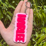 Light Pink and Sky Blue Groovy Party Name Keychain