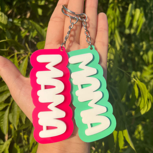 Pink and Turquoise Mint Groovy Party Mama Keychain