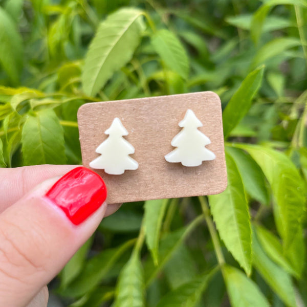 Ivory Acrylic Christmas Tree Stud Earrings