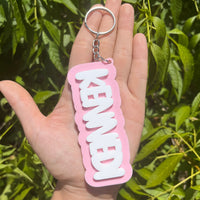 Light Pink and Sky Blue Groovy Party Name Keychain