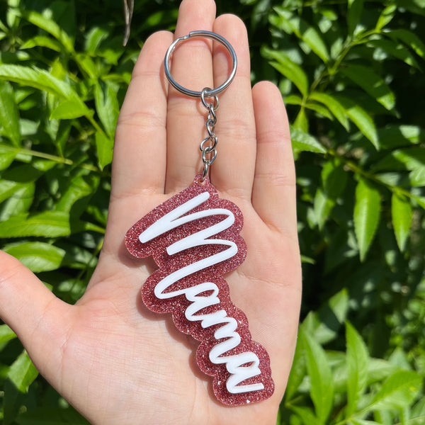 Rose Gold Glitter and White Acrylic Keychain