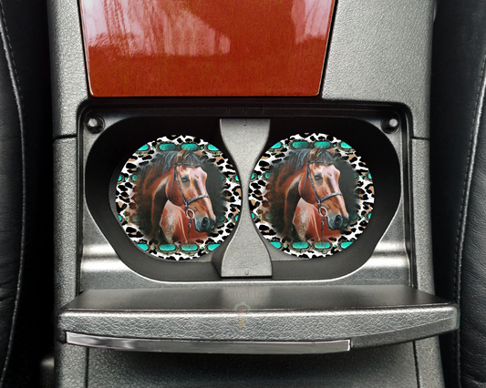 Horse Turquoise Harness Car Coasters