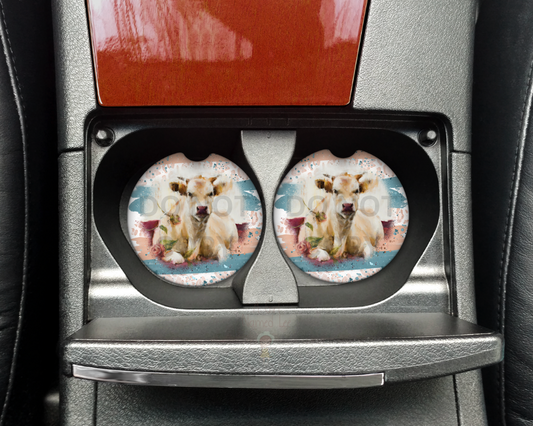 Cow Pink and Blue Car Coasters