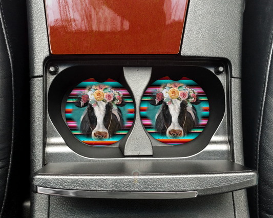 Cow Serape Floral Car Coasters