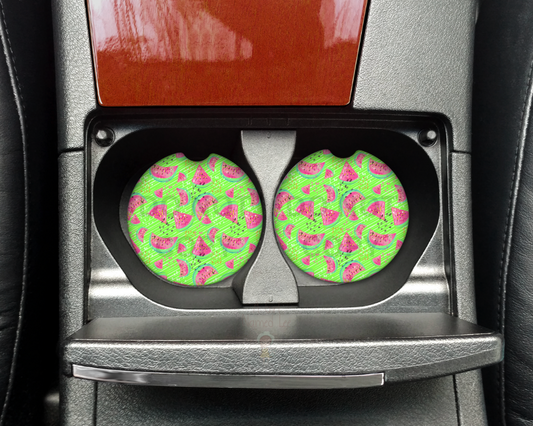 Watermelon Lime Green Car Coasters