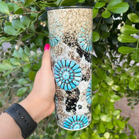 Turquoise Cow Print Gold Glitter 20oz Tumbler