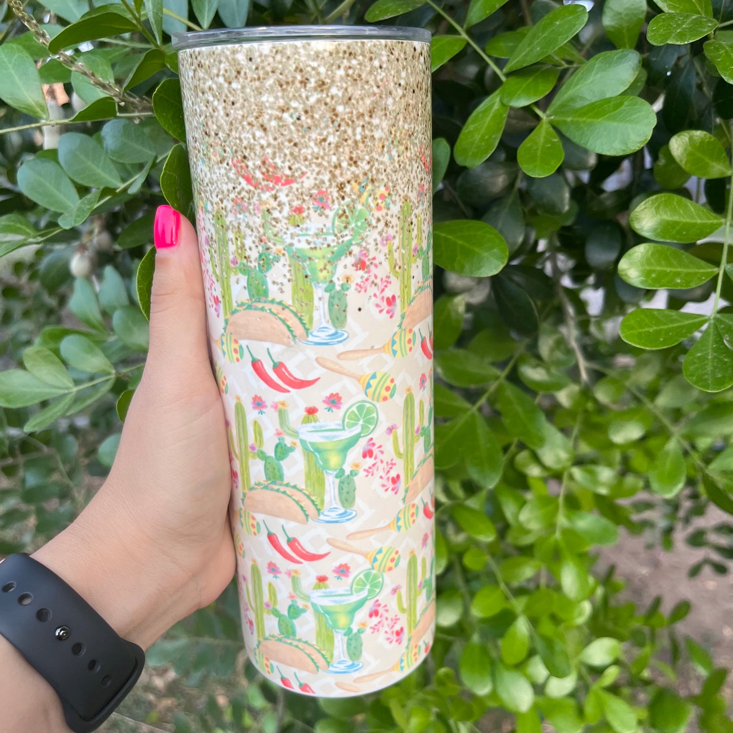 Cinco de Mayo Taco Cactus Margarita Gold Glitter 20oz Tumbler