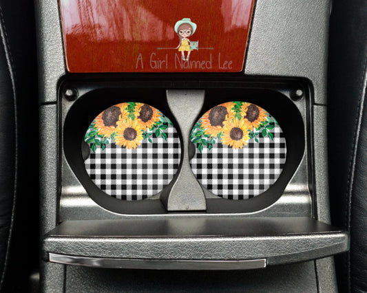 Sunflower Checkered Car Coasters