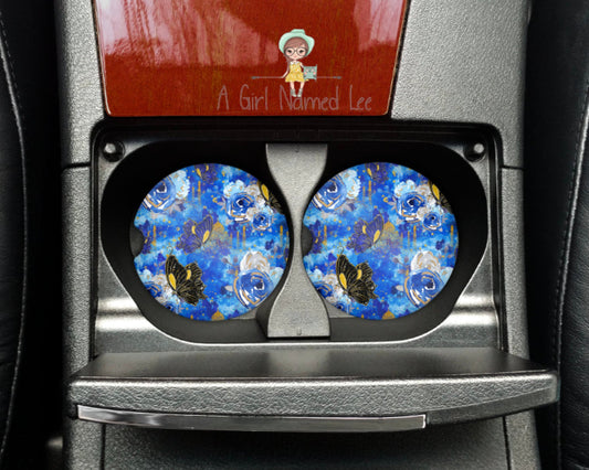 Butterfly Flower Blue Car Coasters