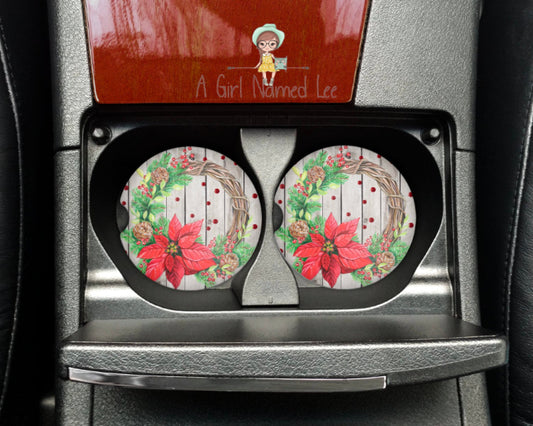 Poinsettia Wreath Car Coasters