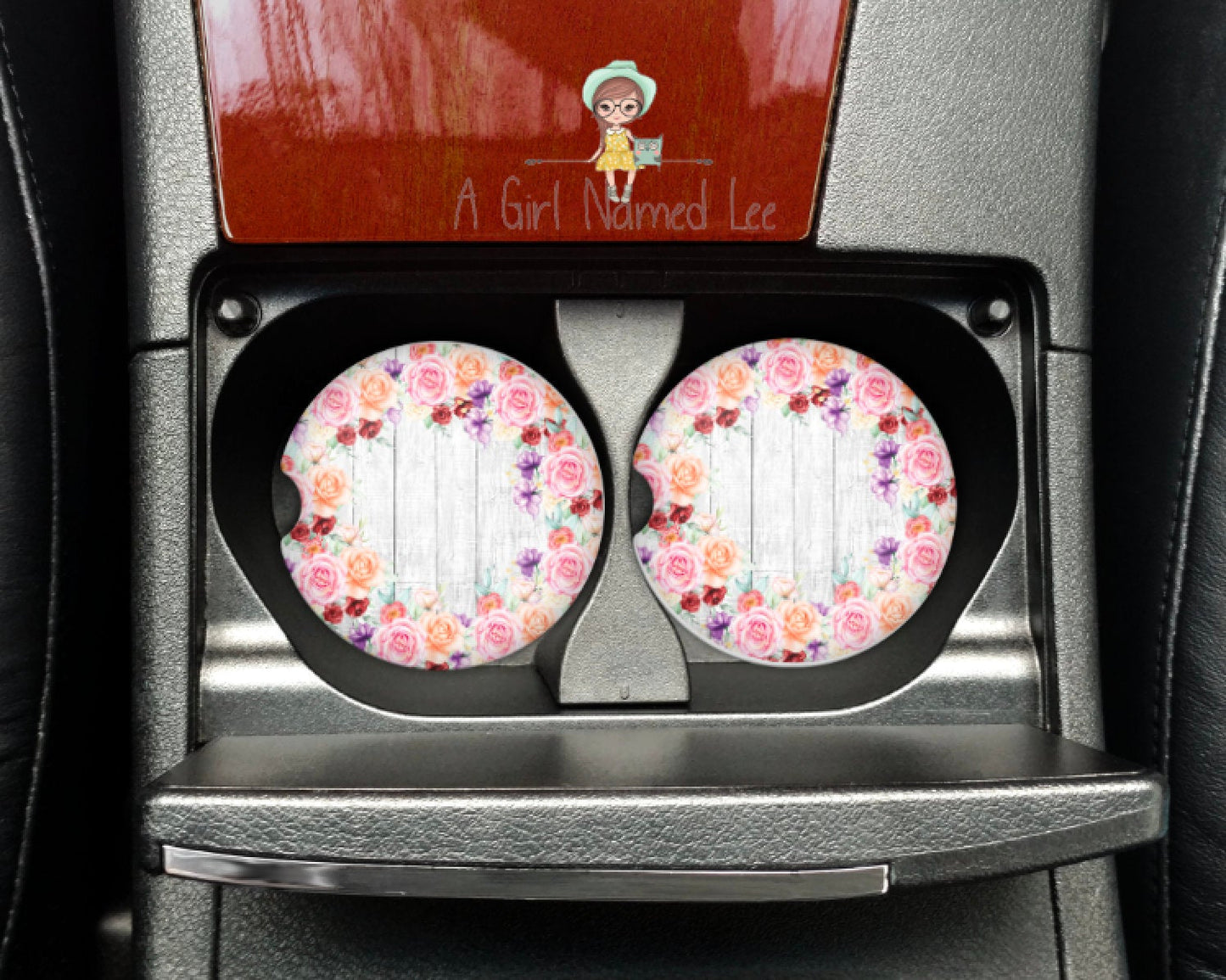 Floral White Shiplap Car Coasters
