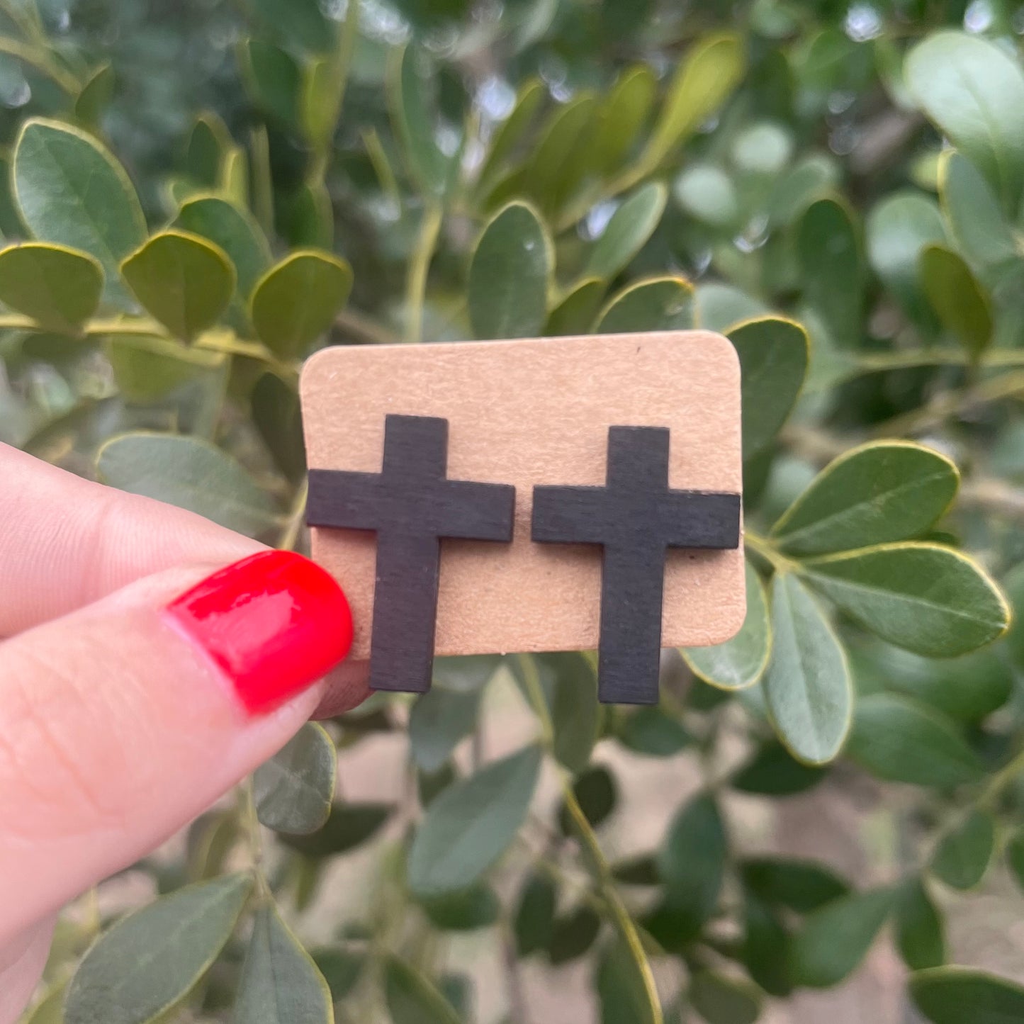 Cross Stud Wood Earrings
