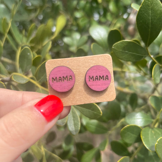 Mama Circle Wood Earring Studs