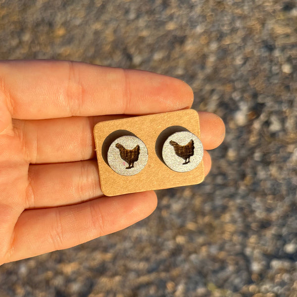 Chicken Circle Round Stud Earrings