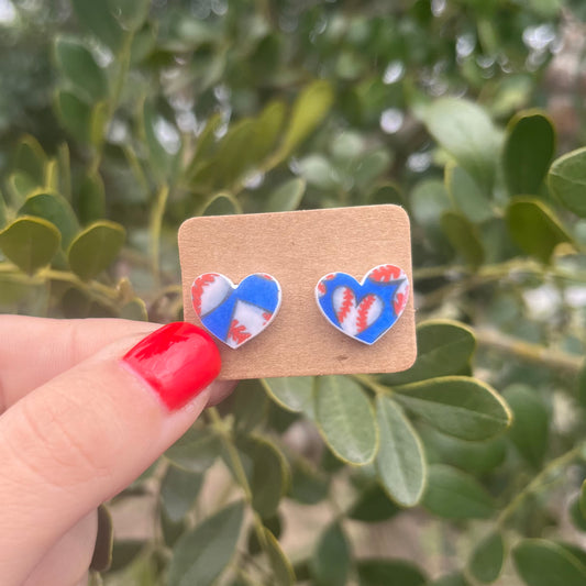 Baseball Big Heart Stud Earrings