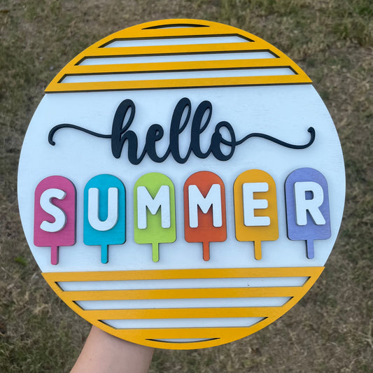 Hello Summer Popsicle Round Door Hanger