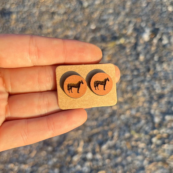 Horse Circle Round Stud Earrings