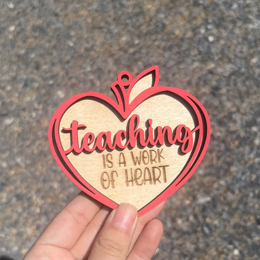 Teaching Is A Work Of Heart Apple Car Charm Ornament