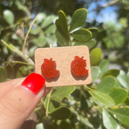 Red Glitter Apple Stud Earrings