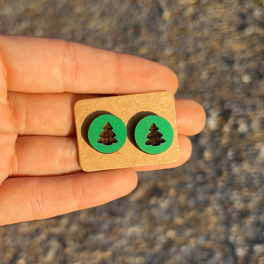 Christmas Tree Circle Round Stud Earrings